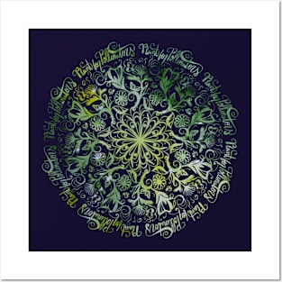 Plant For Pollinators Lime Lettering Mandala Filigree Posters and Art